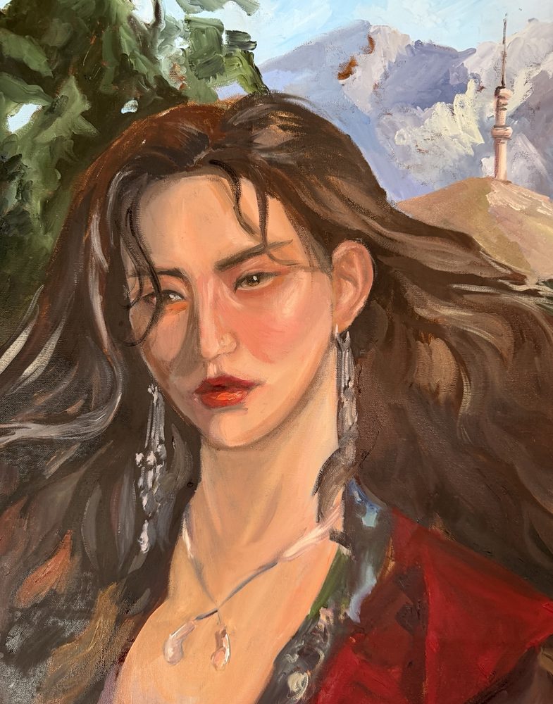 Detail of Lady Almaty, oil on canvas, 2026